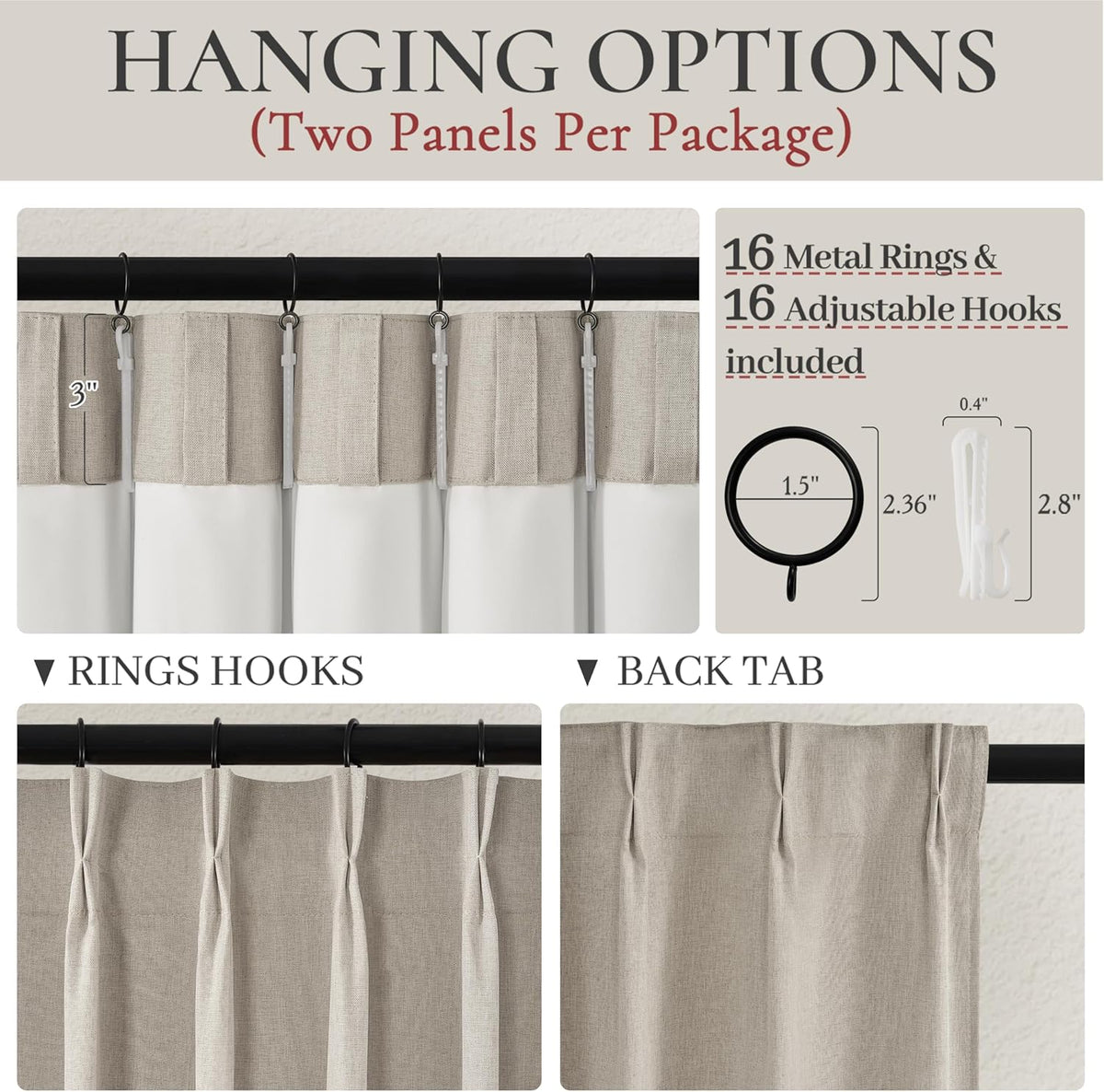 Grey Flax Beige 120 Inch Length Linen Pinch Pleated Viral Thick 10 ft Curtains Blackout & Drapes 2
