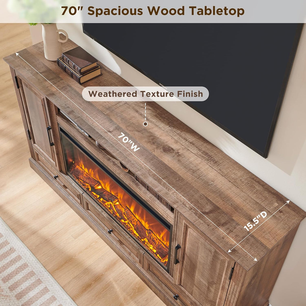 Fireplace TV Stand for 80 Inch TV, 35.7" Tall Farmhouse Entertainment Center W/36'' Electric
