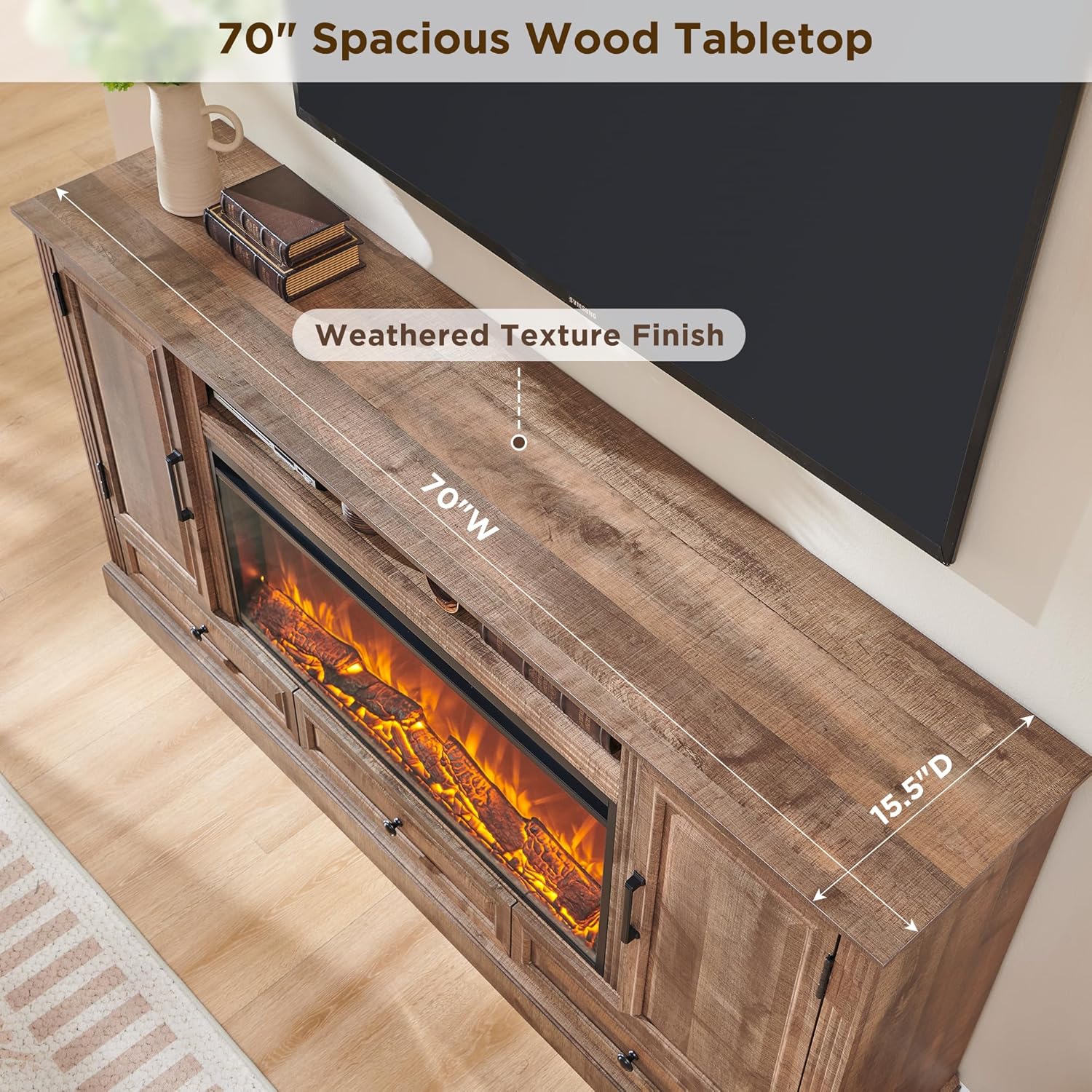 Fireplace TV Stand for 80 Inch TV, 35.7" Tall Farmhouse Entertainment Center W/36'' Electric