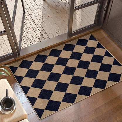 Lahome Checkered Easy Jute Kitchen Rug, 2x3 Indoor Door Mat Small Neutral Area Rug, Farmhouse