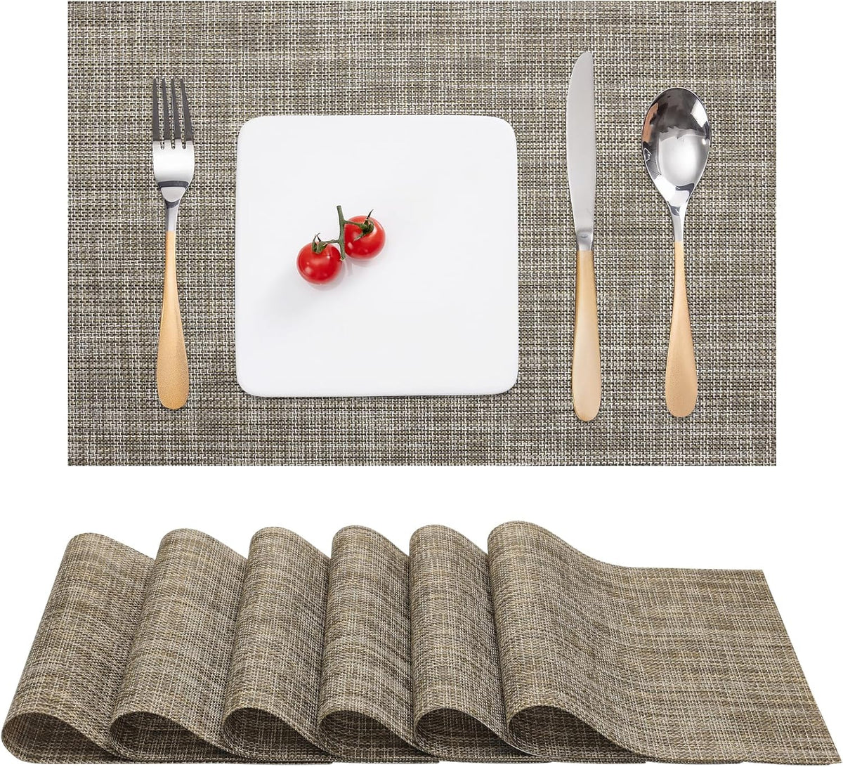 Myir JUN Placemats Set of 6, Vinyl Woven Placemats Place Mats Indoor Washable Table Mats Non-Slip