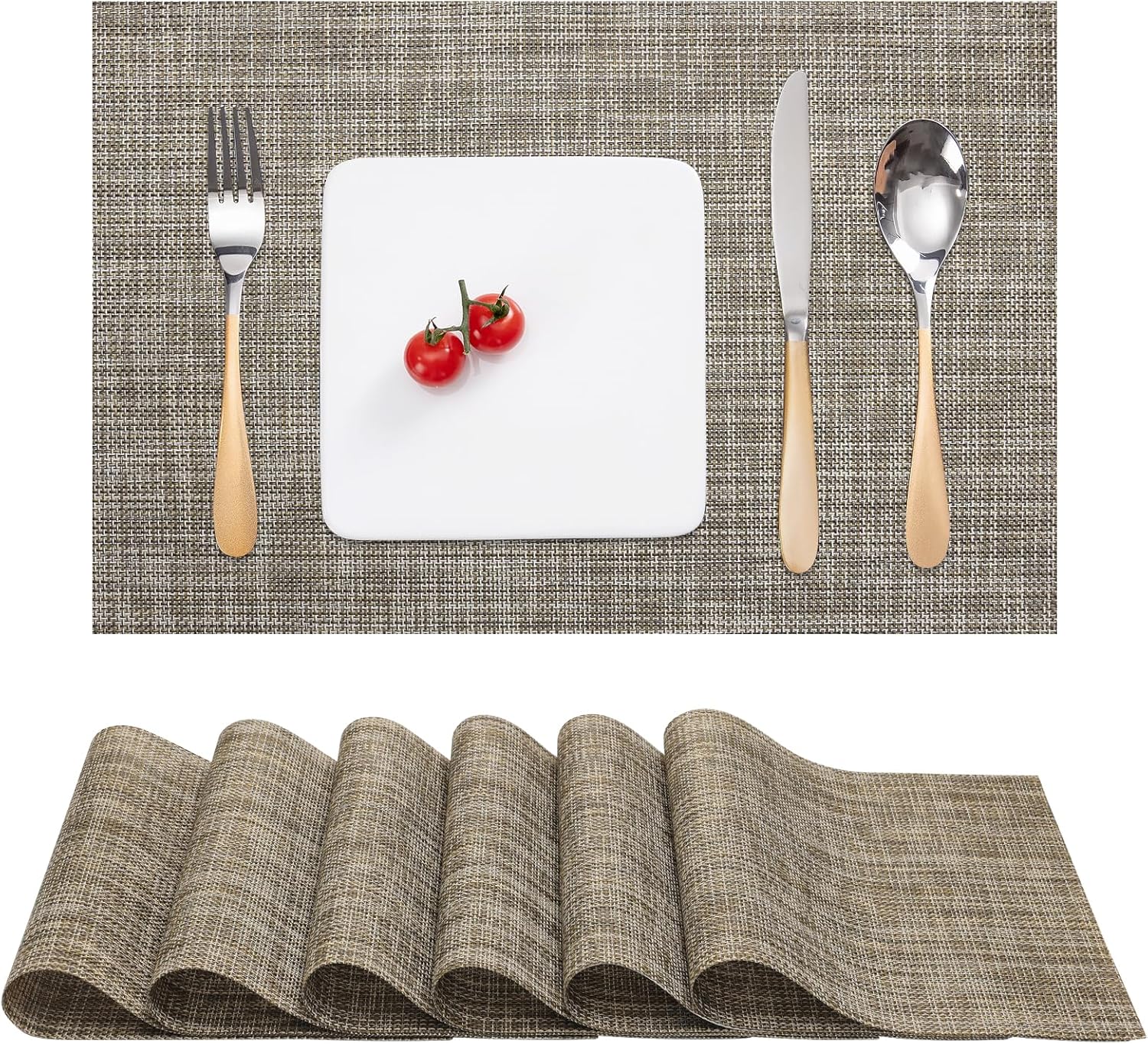Myir JUN Placemats Set of 6, Vinyl Woven Placemats Place Mats Indoor Washable Table Mats Non-Slip