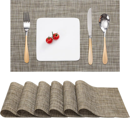 Myir JUN Placemats Set of 6, Vinyl Woven Placemats Place Mats Indoor Washable Table Mats Non-Slip