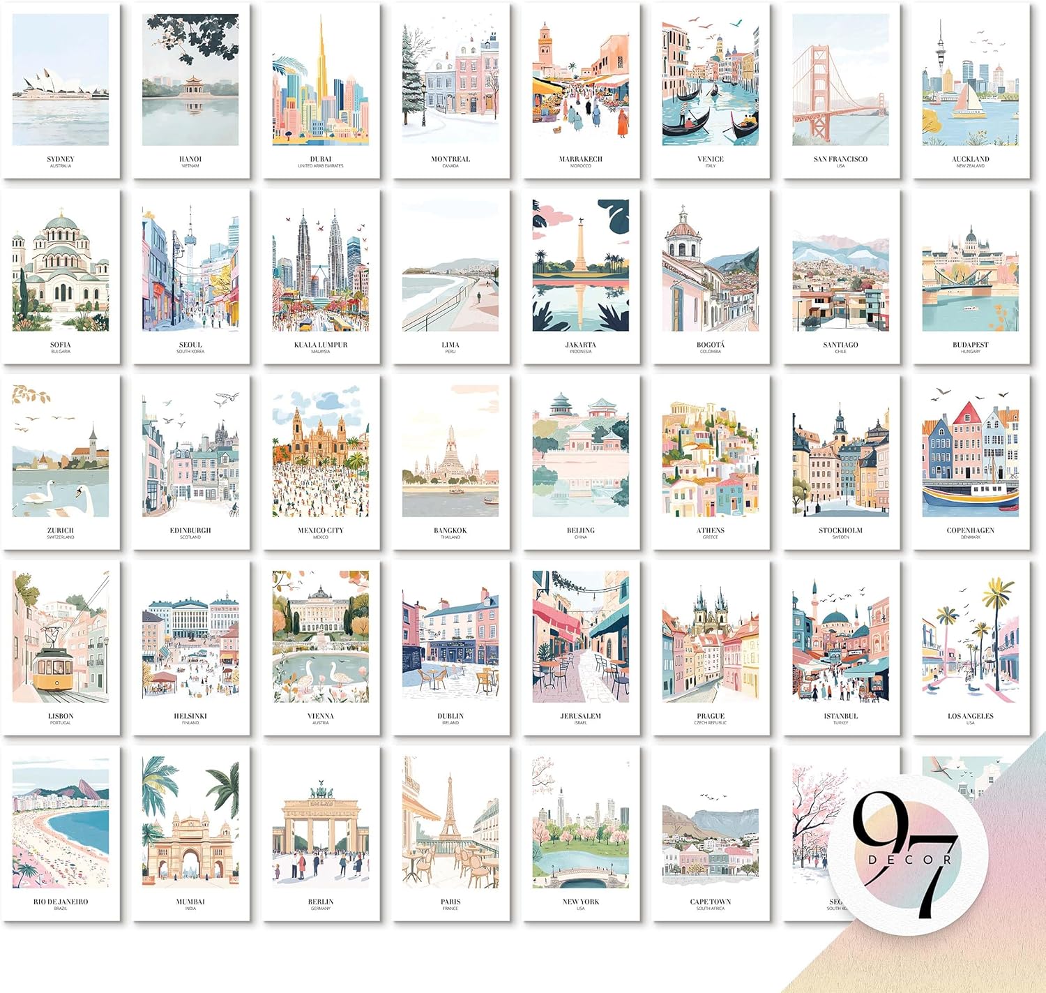 97 DECOR Vintage Travel Decor Posters - World Travel Wall Art Prints, Retro Popular Cities Photo