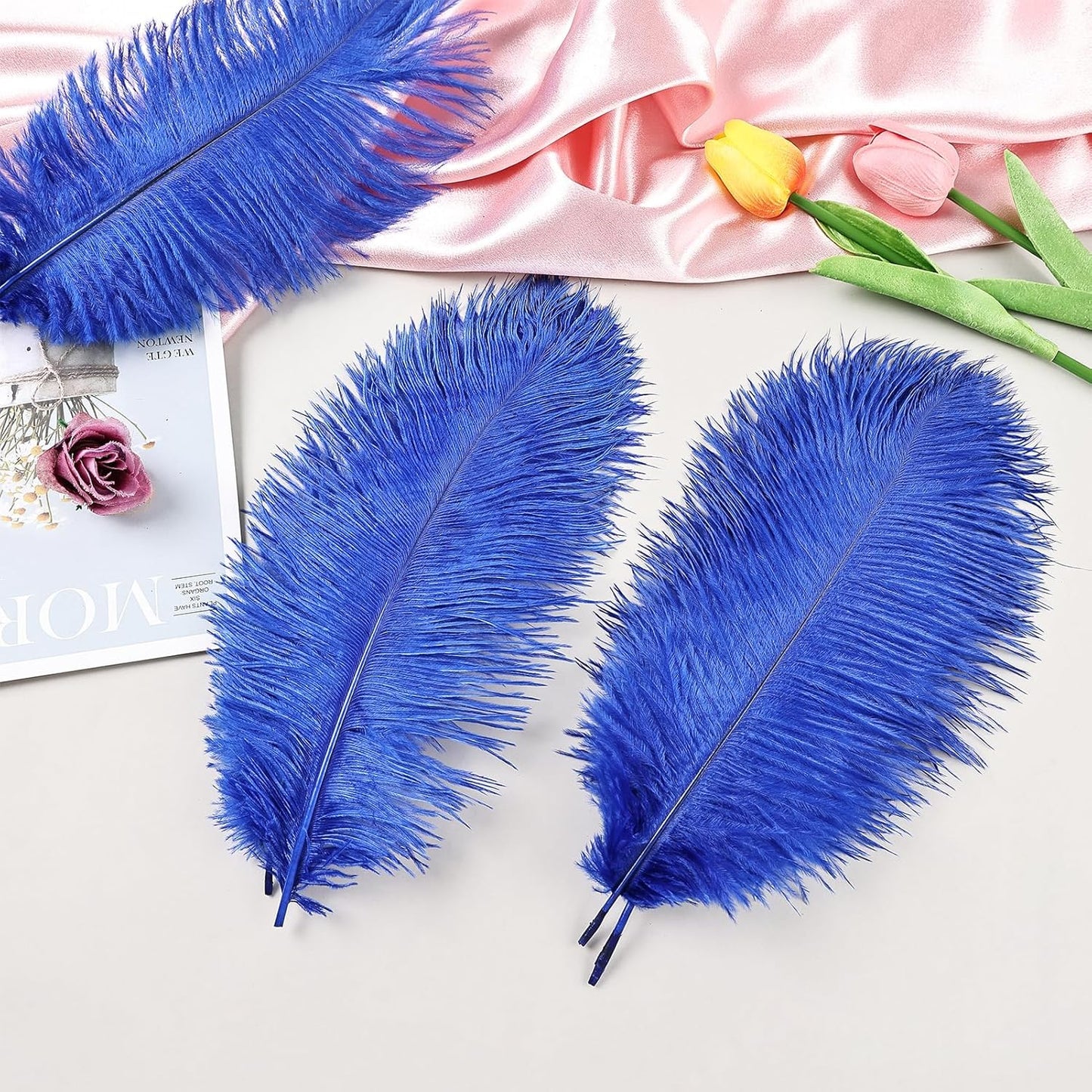 THARAHT Blue Ostrich Feathers 24pcs Natural Bulk 10-12Inch 25cm-30cm for Crafts Wedding Party