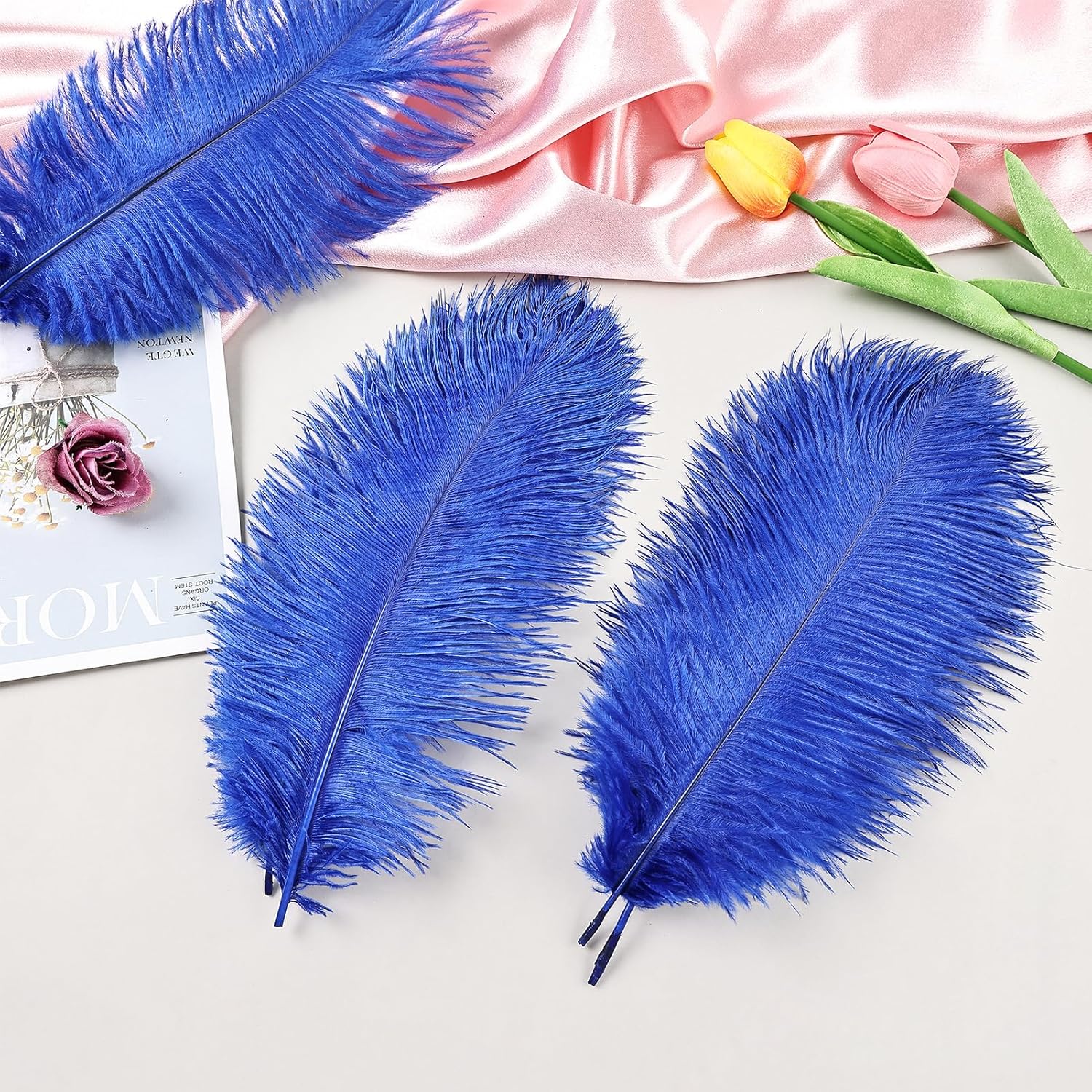 THARAHT Blue Ostrich Feathers 24pcs Natural Bulk 10-12Inch 25cm-30cm for Crafts Wedding Party