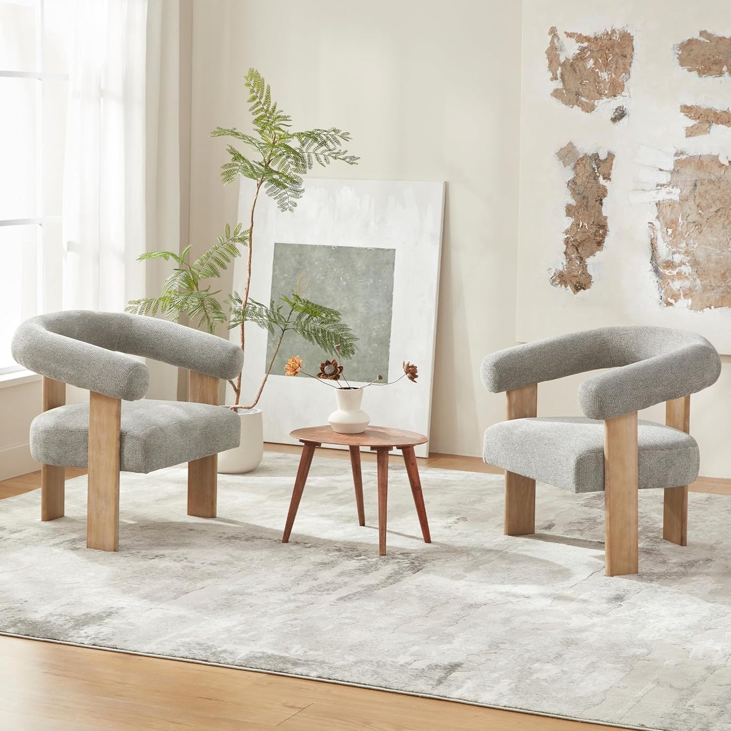VKNOW Accent Chair Living Room Chair Set of 2, Modern Upholstered Armchair with Solid Wood Legs