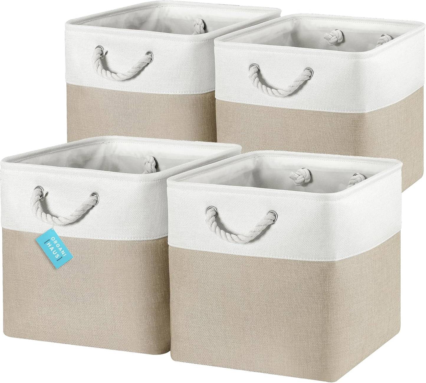OrganiHaus 13x13 Cube Storage Bins 4 Pack, Foldable Cube Storage Organizer w/ Rope Handles