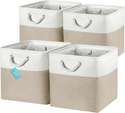 OrganiHaus 13x13 Cube Storage Bins 4 Pack, Foldable Cube Storage Organizer w/ Rope Handles