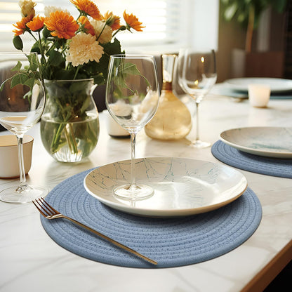 Round Placemats Set of 6, Cotton Rope Woven Table Mats, Hot Pads for Kitchen, Non Slip Heat