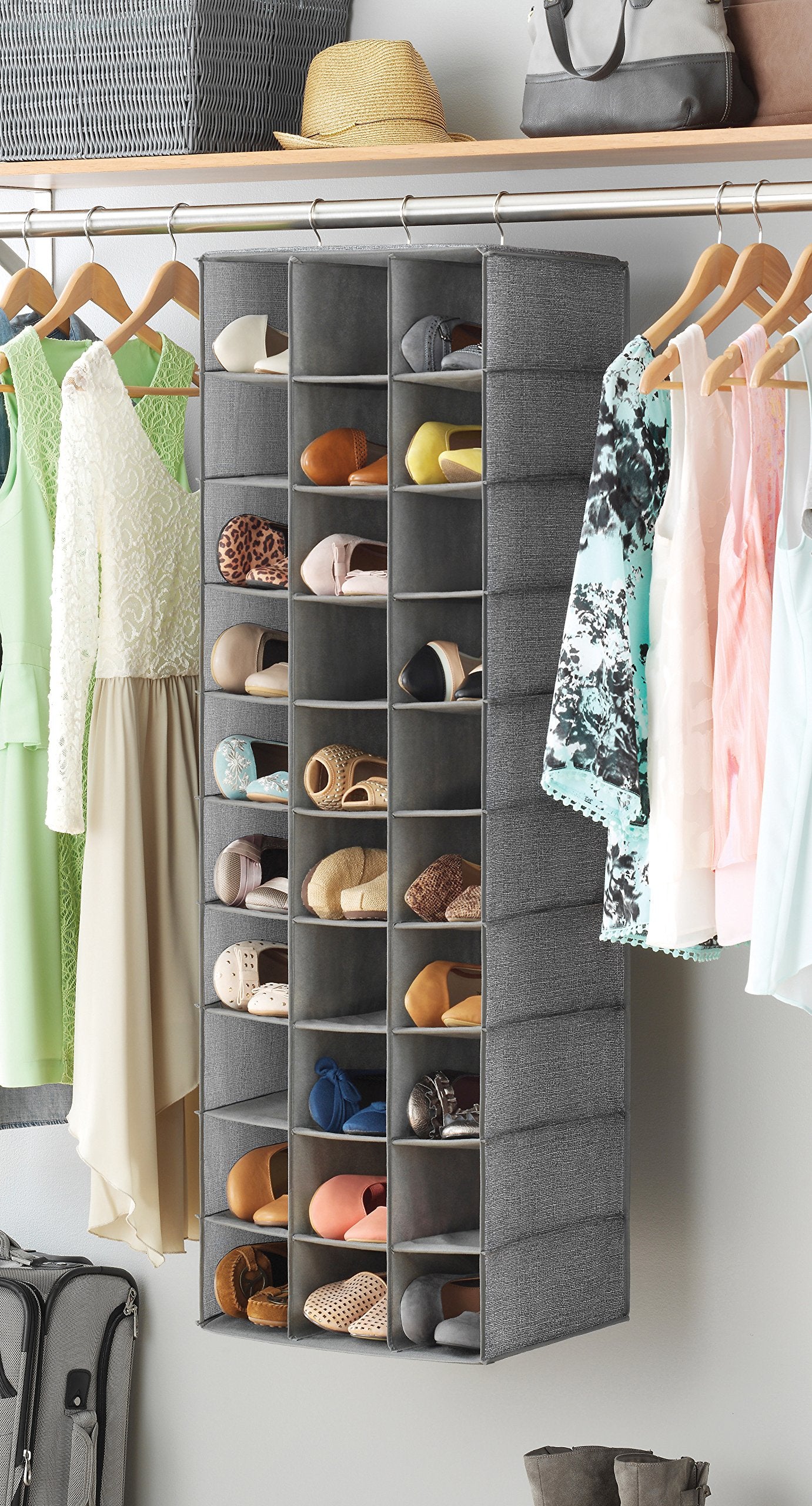 Whitmor 30 Sections Hanging Clothes Closet Shoe Organizer, Space Saving Breathable Fabric Shoe