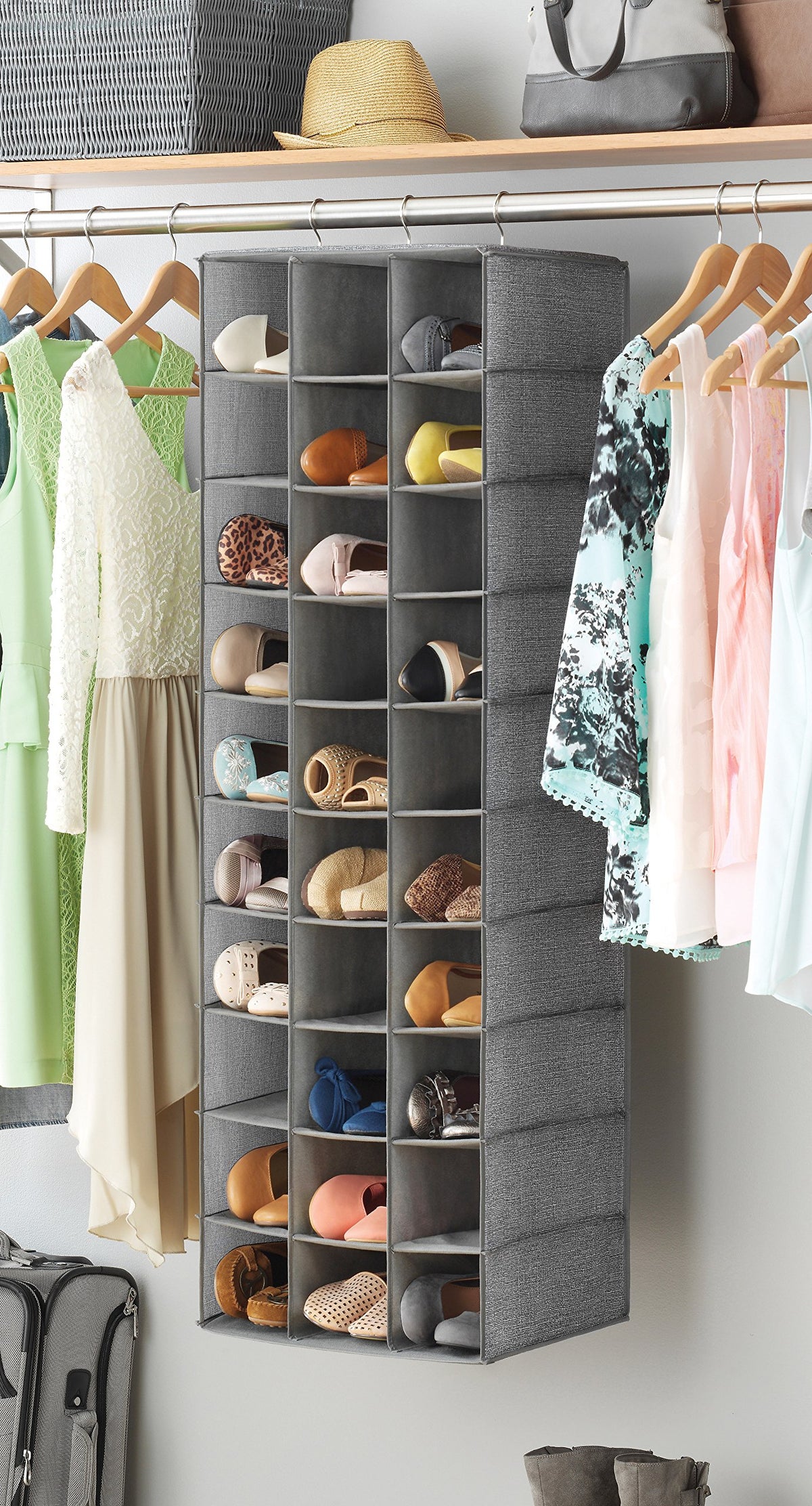 Whitmor 30 Sections Hanging Clothes Closet Shoe Organizer, Space Saving Breathable Fabric Shoe