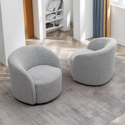 KINWELL 34" W Swivel Barrel Chair Set of 2, Mid Century Modern Round Upholstered Boucle Swivel