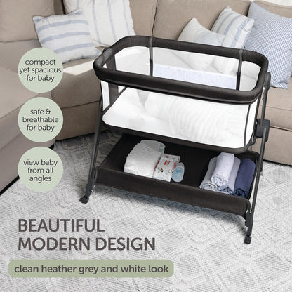 Baby Bedside Sleeper - Bassinet & Bedside Crib with Height Adjustment & Wheels - Can Be Placed Next