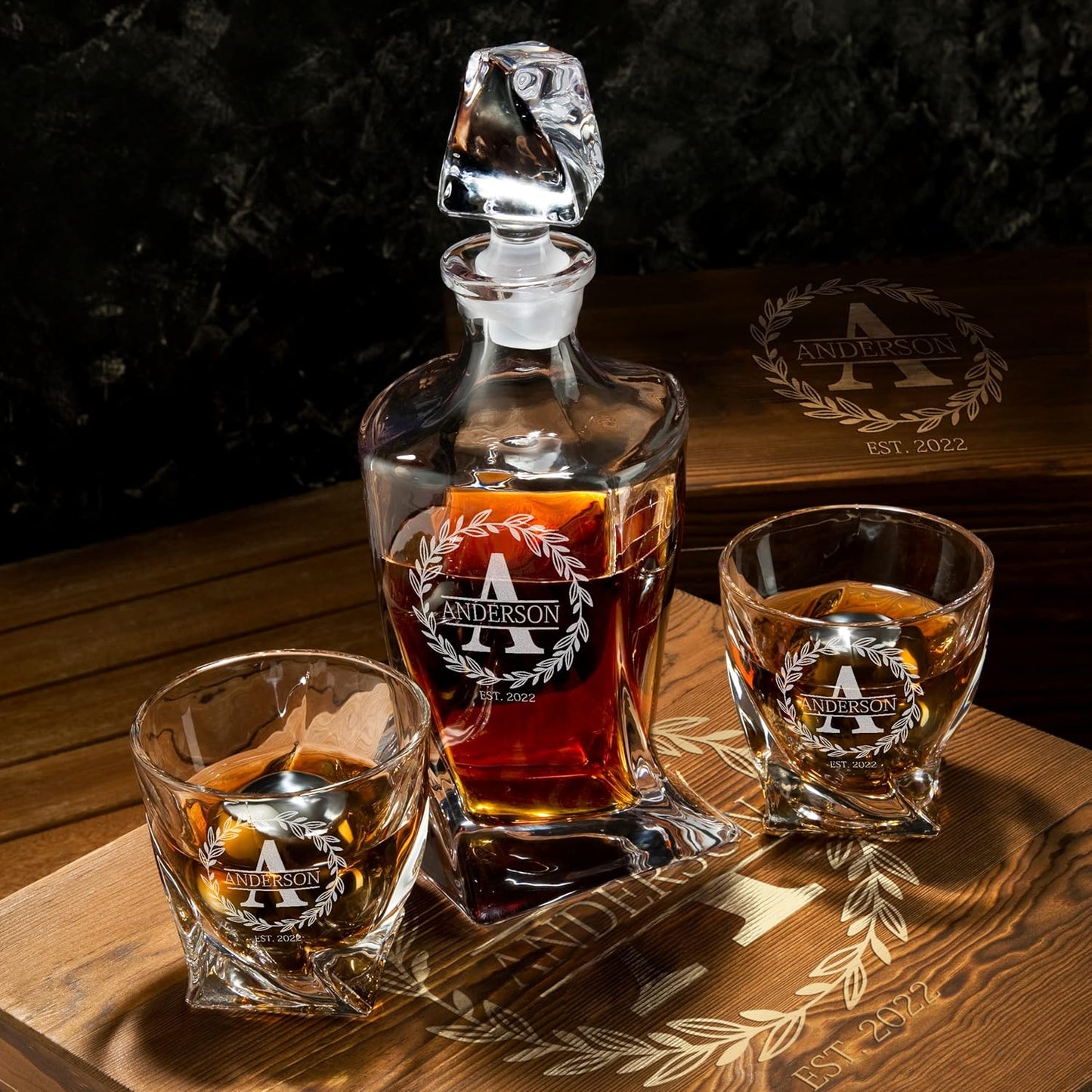 Personalized Whiskey Decanter and Stones Set - Customized Gift for Him - Men, Dad, Father