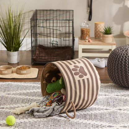 Bone Dry Pet Storage Collection Striped Paw Patch Bin, Medium Round, Brown