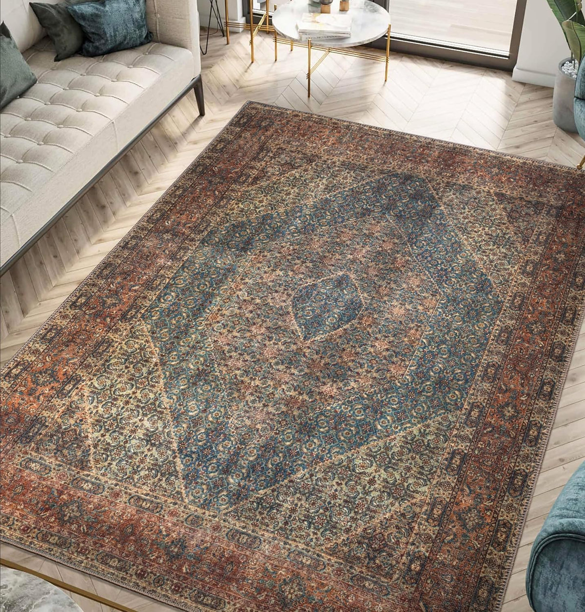 Keen Home Design 4x6 Rug - Machine Washable Area Rug with Non-Slip Backing, Ideal for Living Room