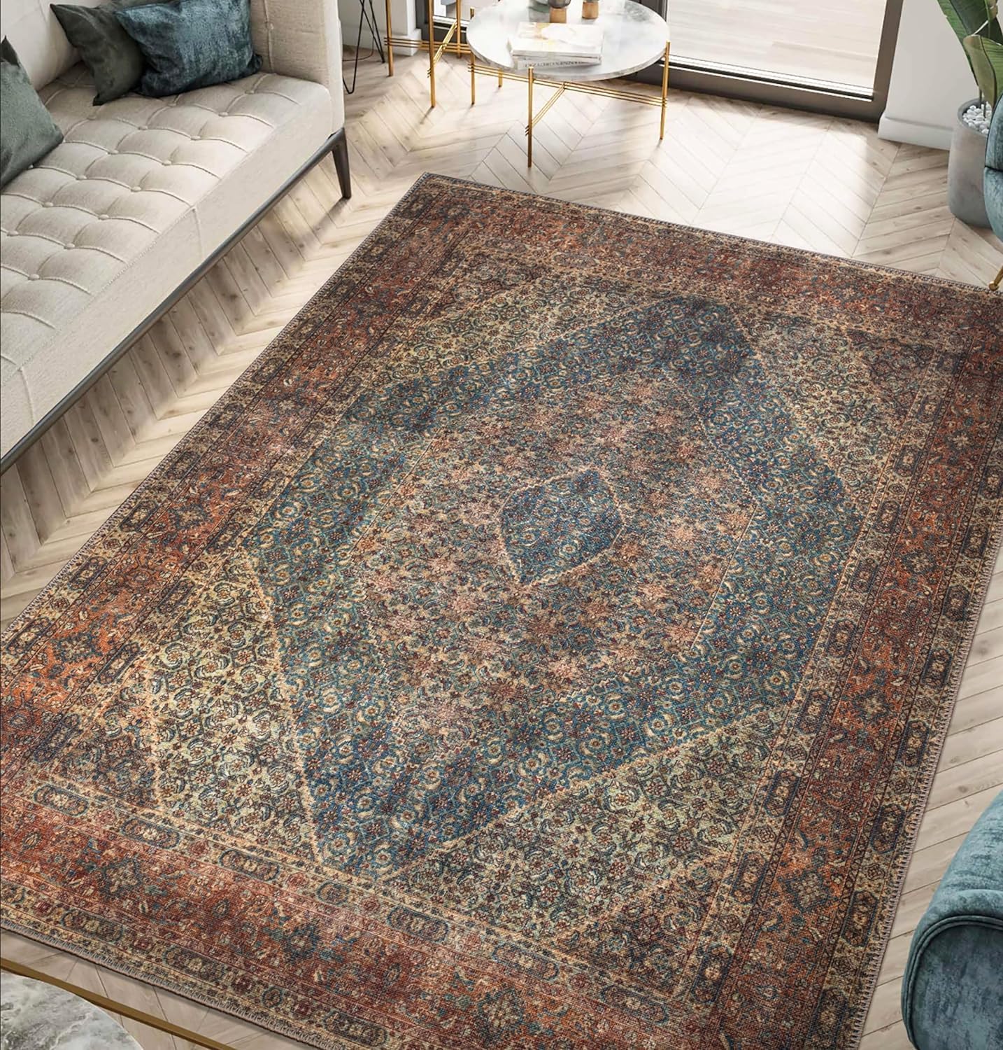 Keen Home Design 10x14 Rug - Machine Washable Area Rug with Non-Slip Backing, Ideal for Living