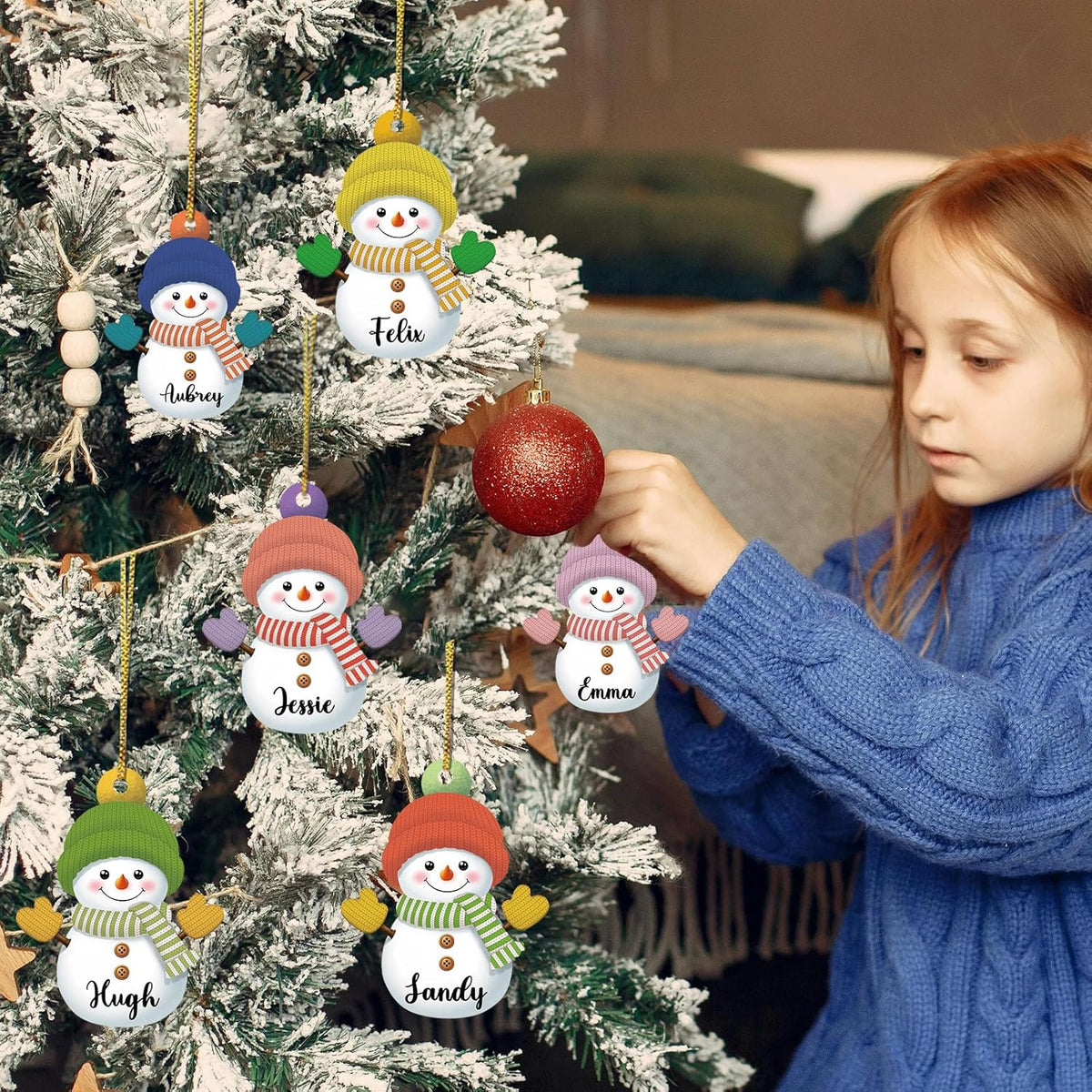 7PCS Personalized Christmas Ornament 2025, Custom Snowman Family Ornament with Name Photo Acrylic