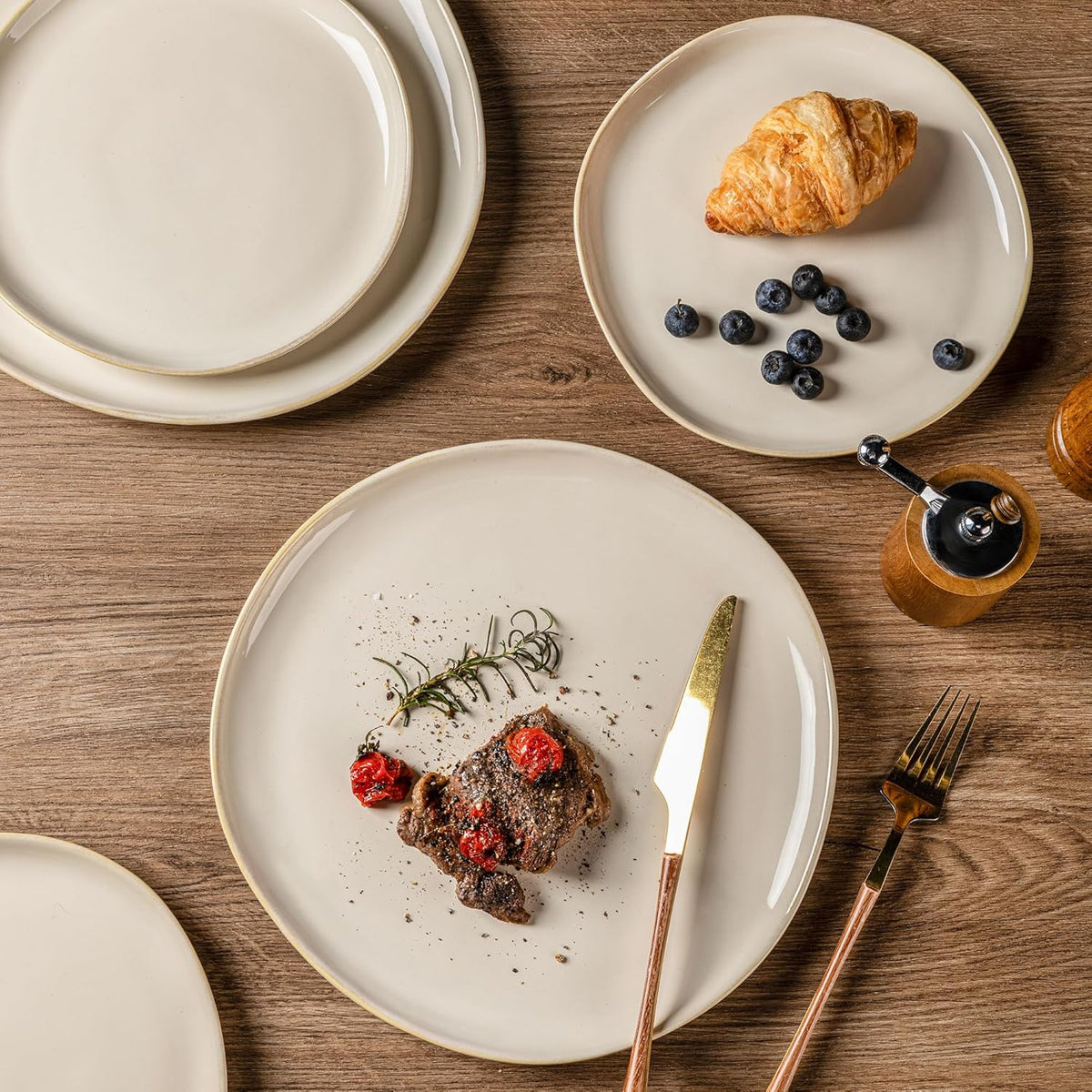 AmorArc Ceramic Dinnerware Sets,Handmade Reactive Glaze Stoneware Plates and Bowls Sets,Highly Chip