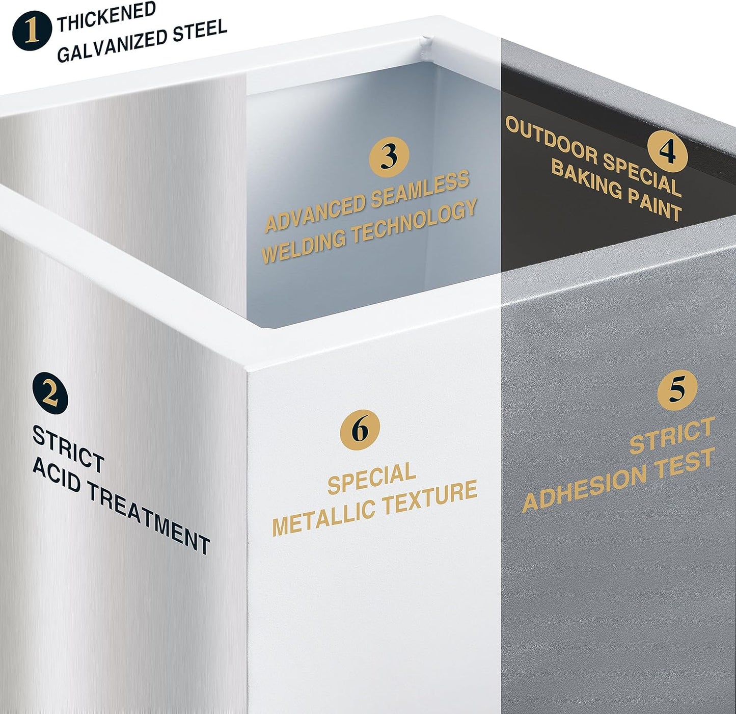 Metallic Heavy Tall Outdoor/Indoor Planter Box, Seamless Metal Planter, Rectangular