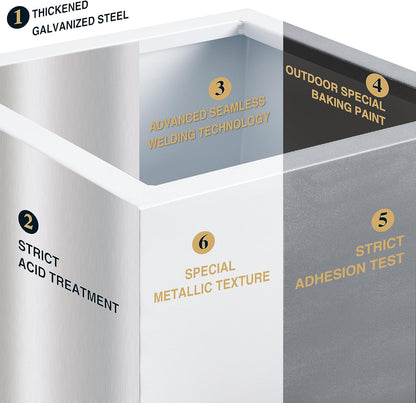 Metallic Heavy Tall Outdoor/Indoor Planter Box, Seamless Metal Planter, Rectangular