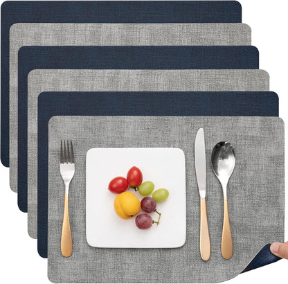 Myir JUN Placemats Dual Sided, Faux Leather Place Mats Set of 6 Indoor Placemat for Dining Table