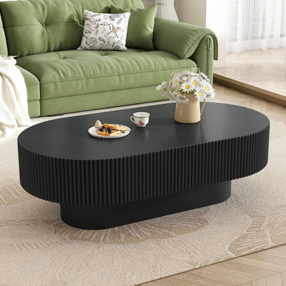 43.3" Oval Fluted Coffee Table Modern Elegant Drum End Table, Minimalist Center Table 7.8" Thick