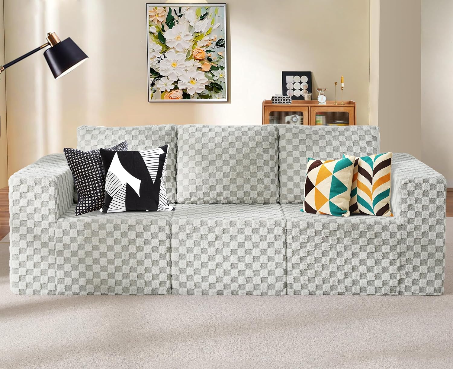 Modular Sectional Sofa 3-Seater Modular Couch with Deep Seat Memory Foam Cloud Chair with Pillows