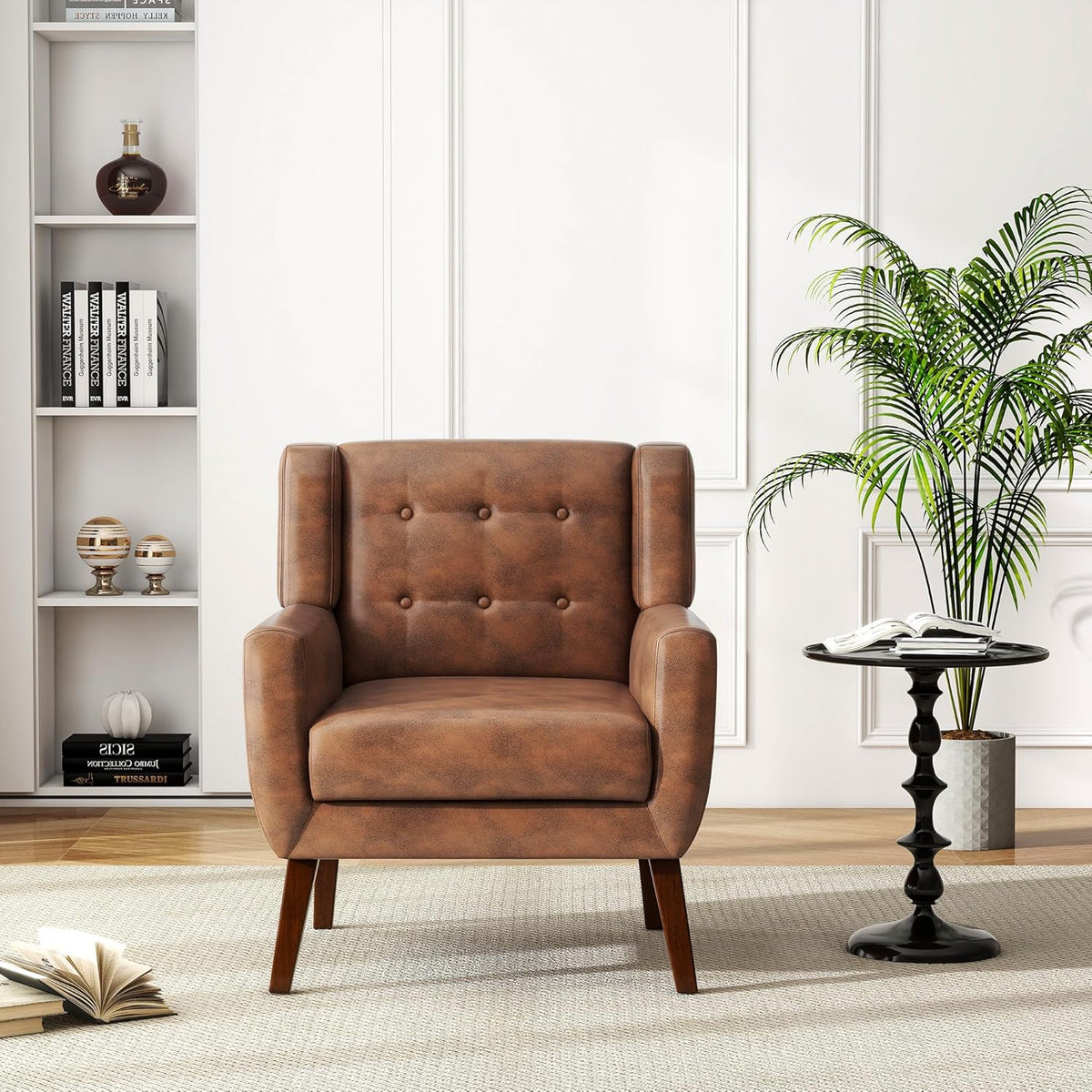 UIXE Faux Leather Accent Chairs Set of 4, Modern Arm Club Chair Upholstered Armchair for Living