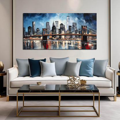 Brooklyn Bridge Wall Art for Bedroom,Modern City Large Canvas Wall Art Living Room,Blue Home Office