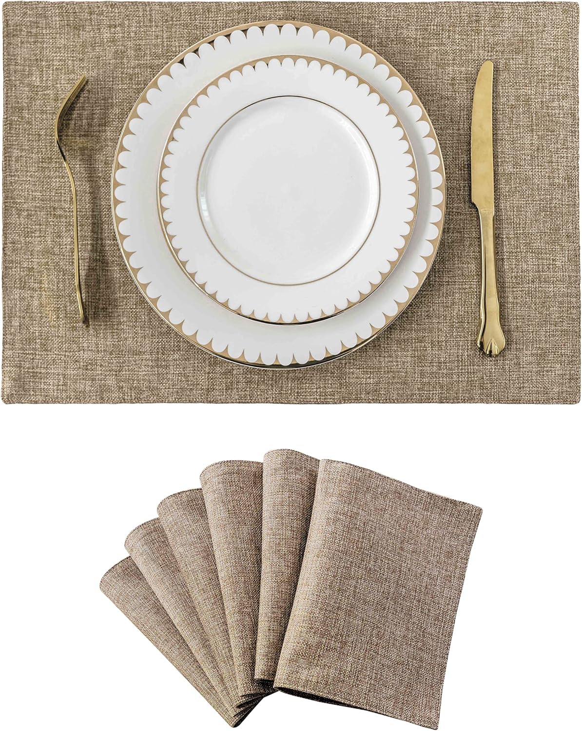 Home Brilliant Fabric Cotton Placemats Set of 6 Heat Resistant Dining Table Place Mats Kitchen