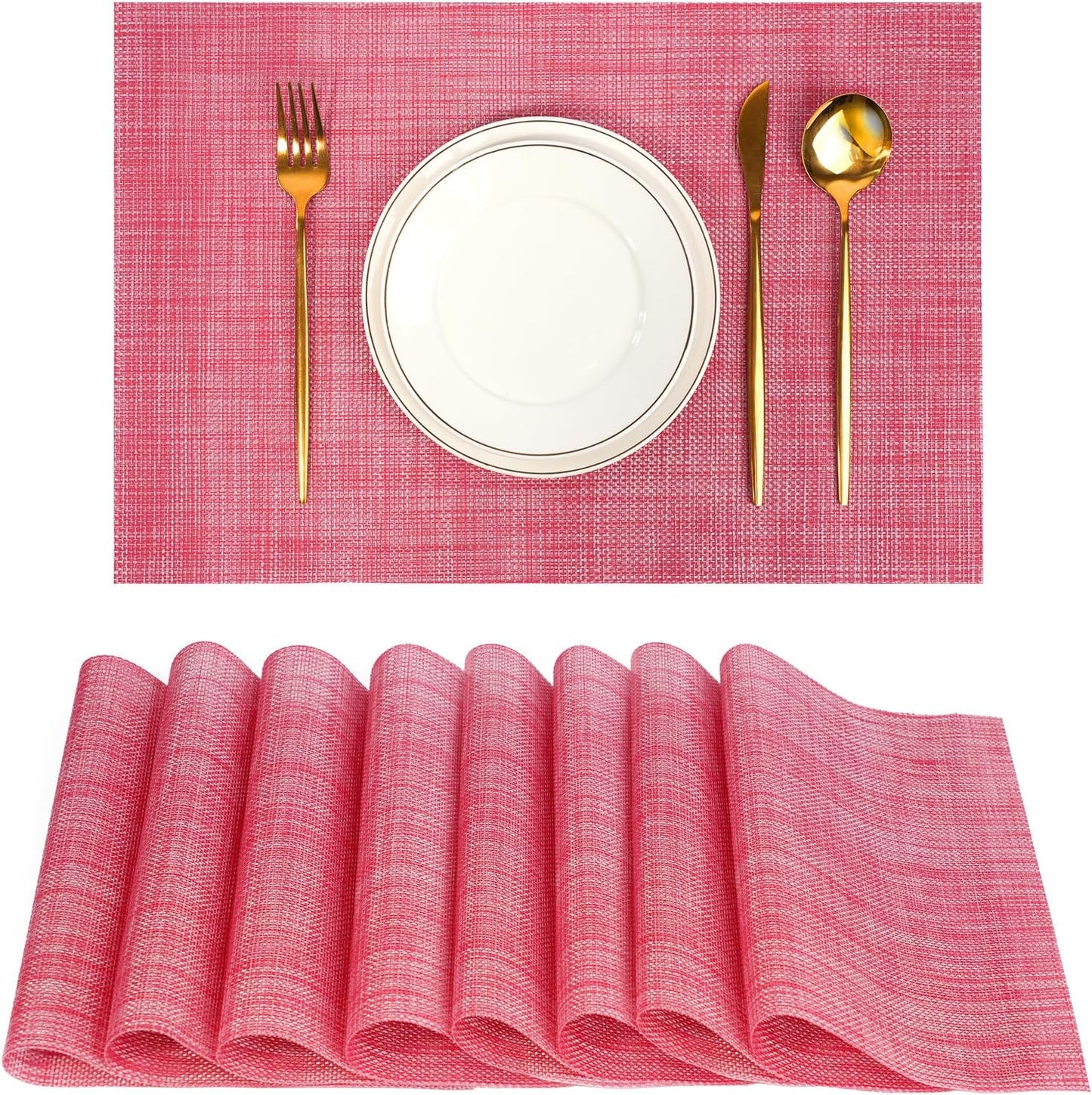 Placemats Set of 8，Non-Slip PVC Weave Table Mats Easy to Clean，Heat Resistant Place Mats for