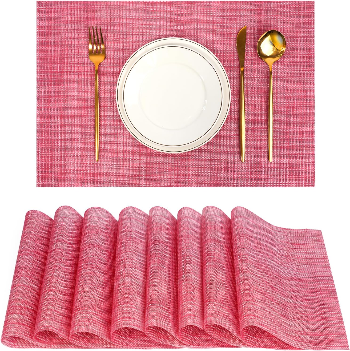 Placemats Set of 8，Non-Slip PVC Weave Table Mats Easy to Clean，Heat Resistant Place Mats for