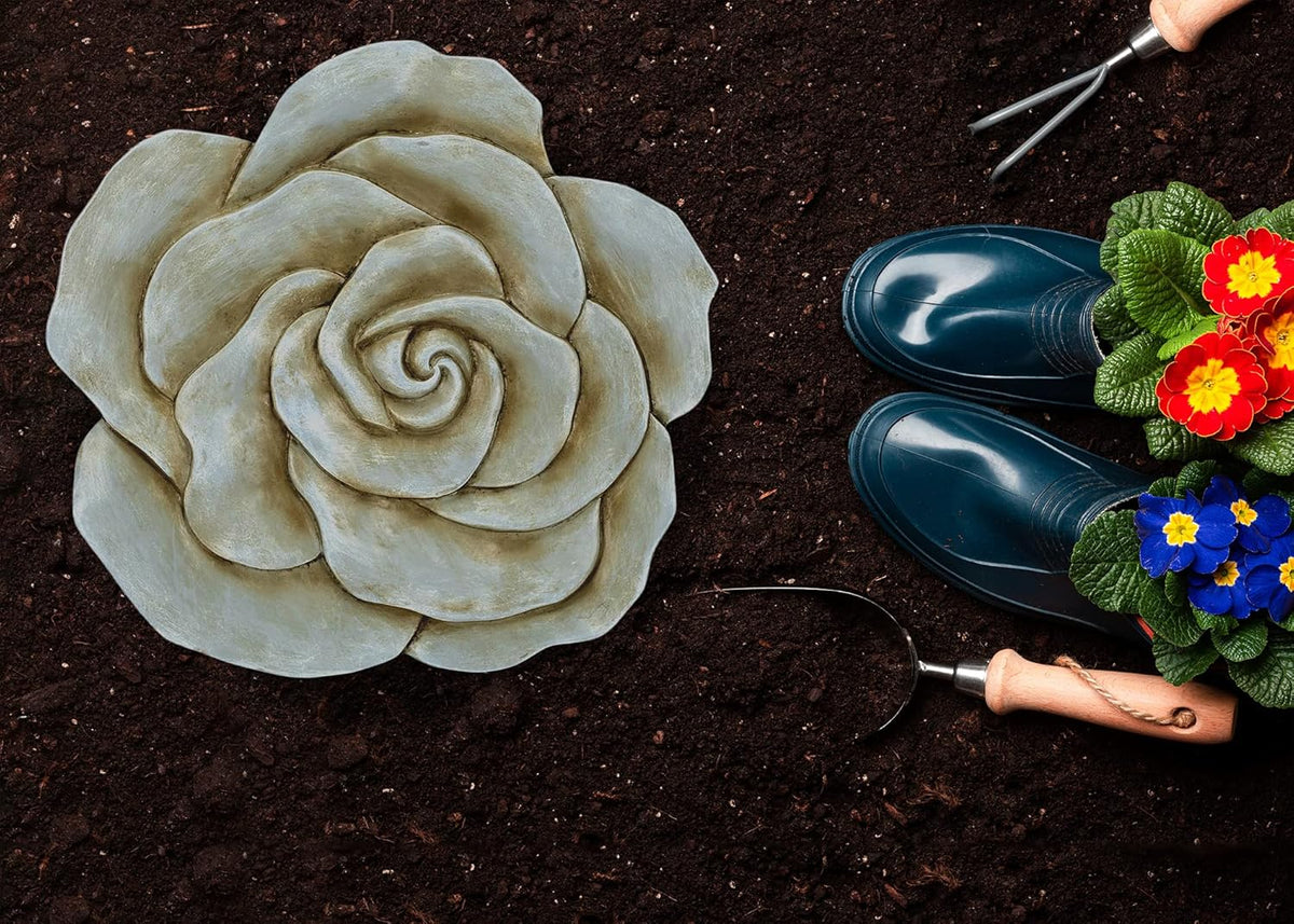 NAT & Jules Rose Flower Shaped Dimensional Indoor Outdoor 12 inch Cast Resin Decorative Garden