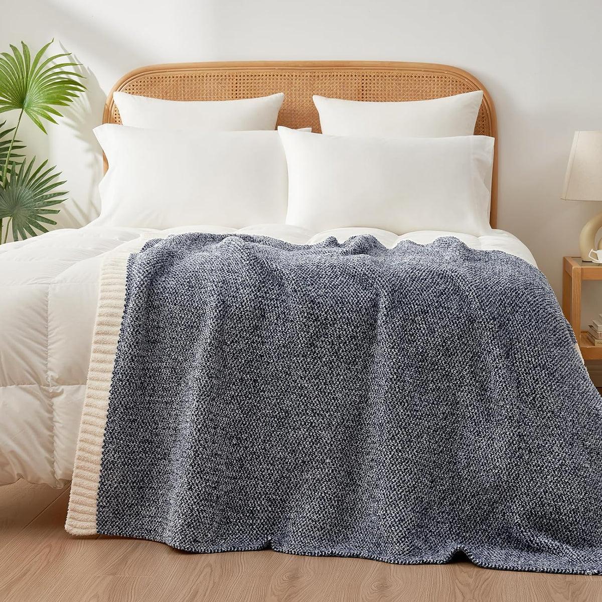 Snuggle Sac Heather Navy Twin Size Blankets, Super Soft Microfiber, Warm Cozy Knit Fuzzy Plush