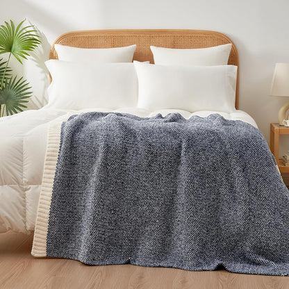Snuggle Sac Heather Navy Twin Size Blankets, Super Soft Microfiber, Warm Cozy Knit Fuzzy Plush