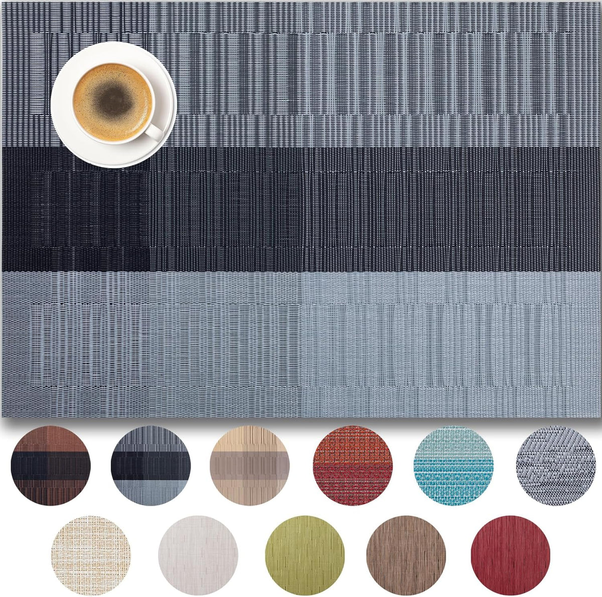 Placemats Set of 8 - Easy Clean Woven Vinyl Placemats for Dining Table, Indoor/Outdoor Place Mats
