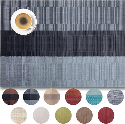 Placemats Set of 8 - Easy Clean Woven Vinyl Placemats for Dining Table, Indoor/Outdoor Place Mats