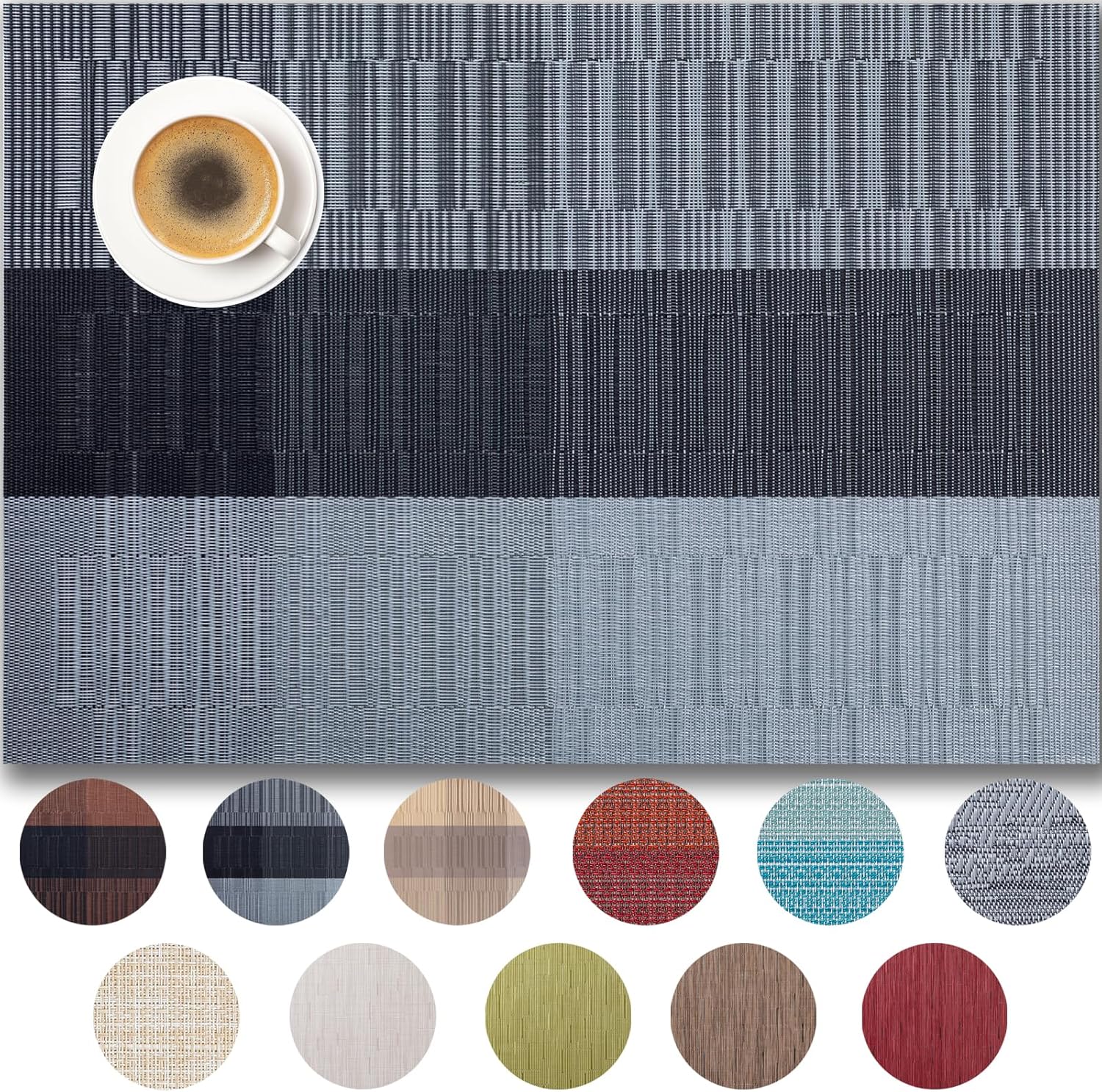 Placemats Set of 4 - Easy Clean Woven Vinyl Placemats for Dining Table, Indoor/Outdoor Place Mats