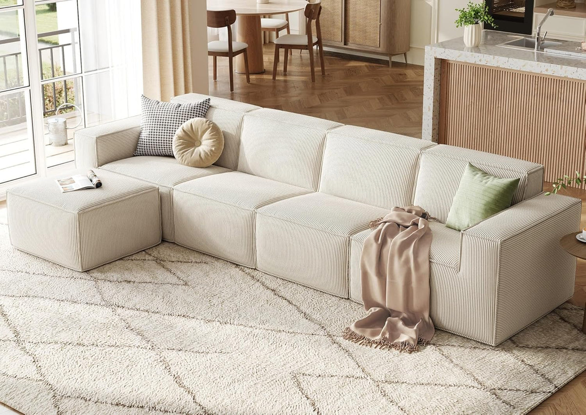 LINSY HOME Modular Sectional Sofa, 134" Boneless Couch L Shaped 4-Seat Sofa with Movable Ottoman