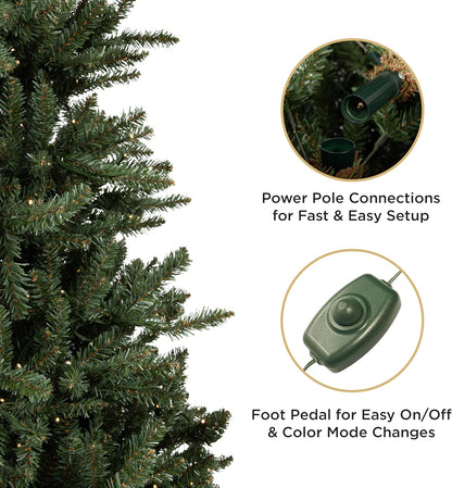 Papyrus 7 ft Pre-Lit Artificial Christmas Tree, Blue Spruce, Warm White Lights, Includes Stand and