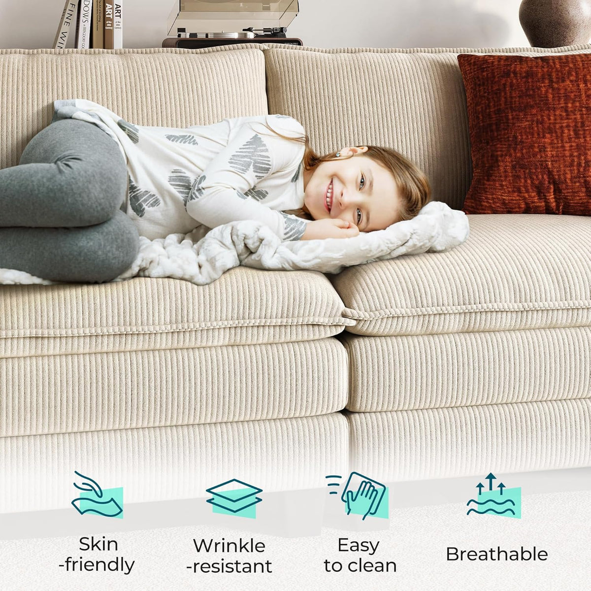 LINSY HOME Modular Sectional Sofa - 123'' Oversized Sleeper Sofa Cloud Couch Corduroy Sofa Bed with