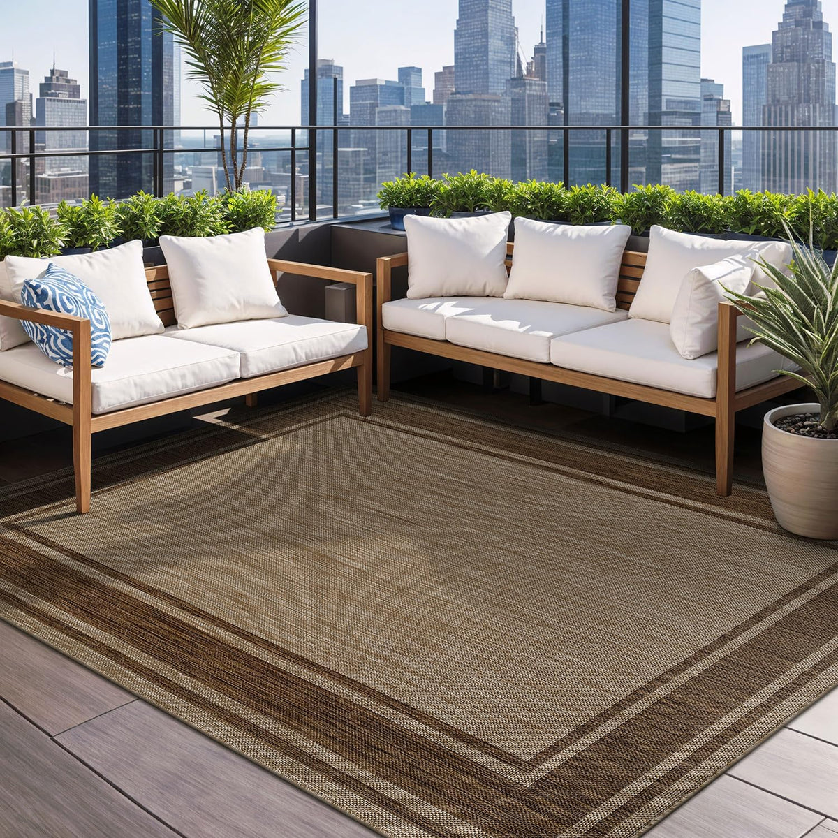 Beverly Rug Large Outdoor Rug 9x12 Modern Bordered Area Rugs for Indoor and Outdoor Patio Deck