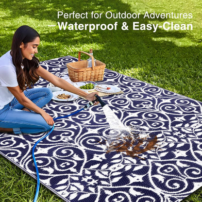 OLANLY Outdoor Rug Waterproof 5x8 ft Clearance, Reversible Outdoor Plastic Straw Rug with Floral