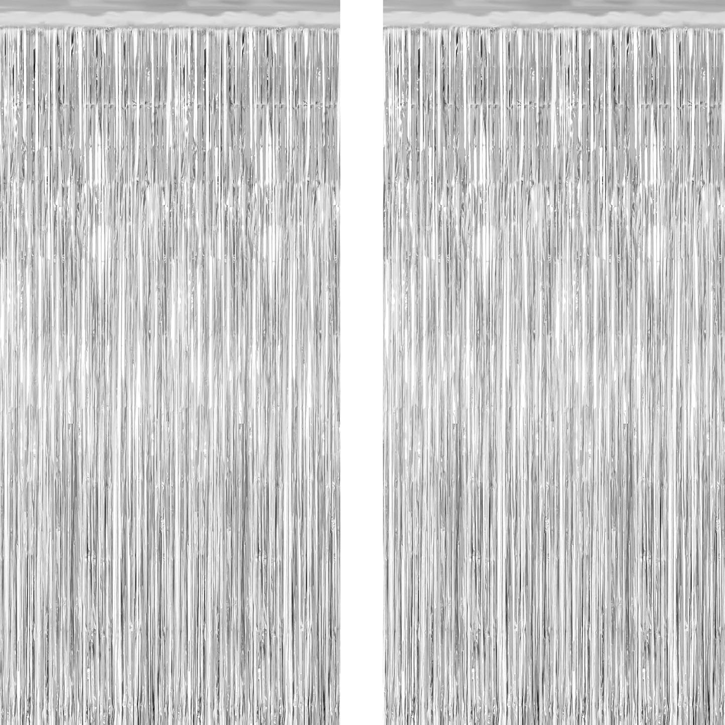 2 Pack Tinsel Backdrop, 3.28 FT x 7.05 FT Birthday Party Decorations, Silver Party Streamer Fringe