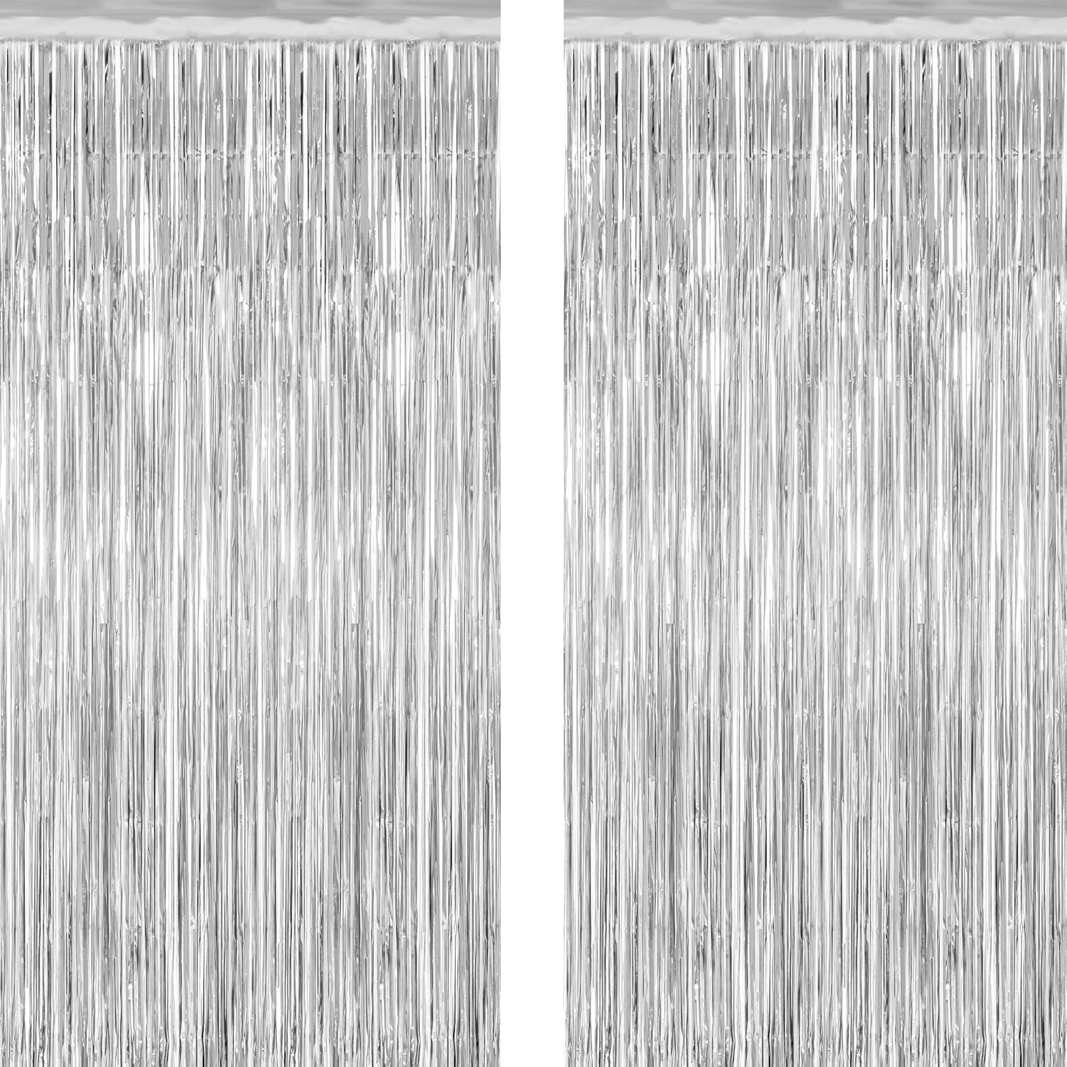 2 Pack Tinsel Backdrop, 3.28 FT x 7.05 FT Birthday Party Decorations, Silver Party Streamer Fringe