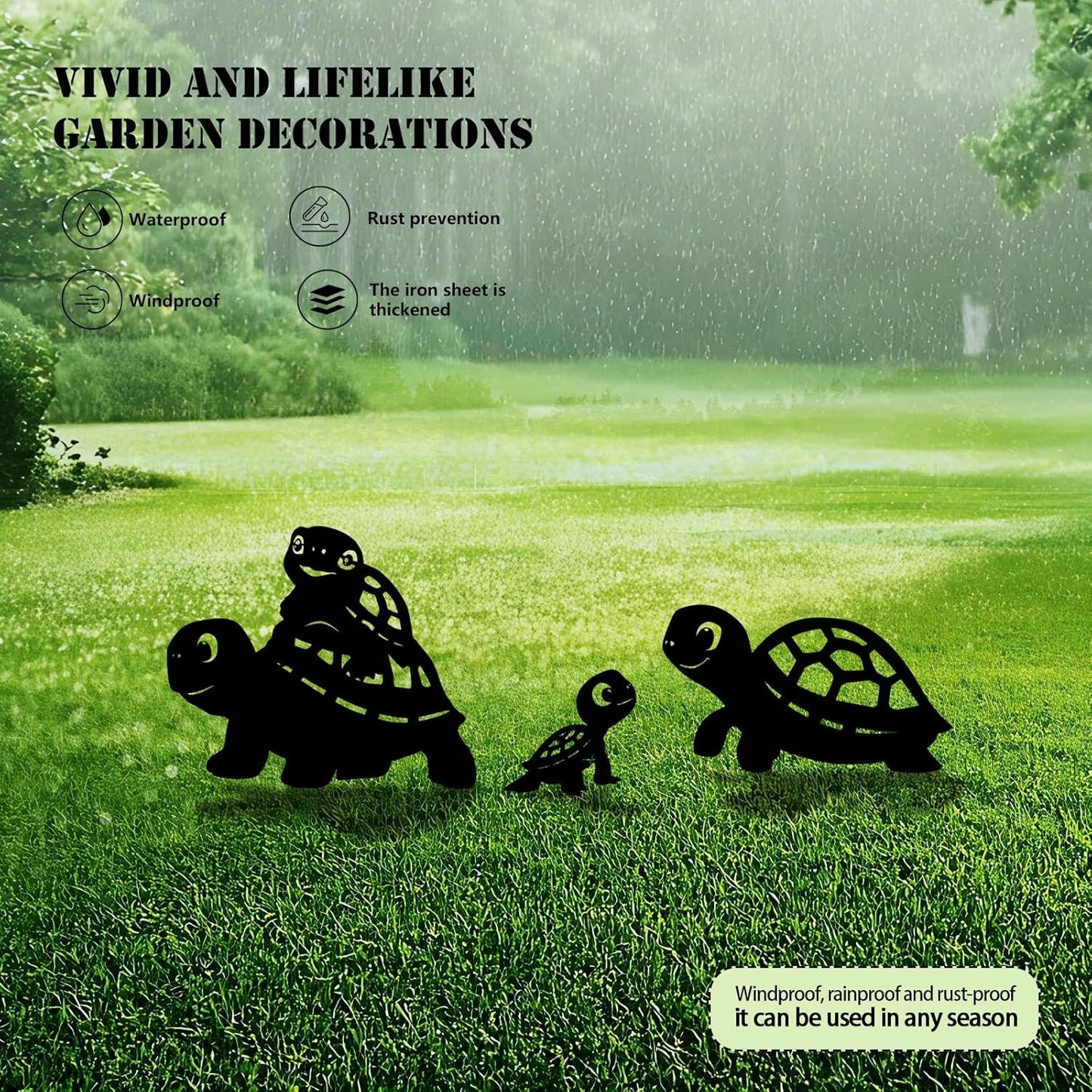 3 Pack Turtle Metal Garden Decorative Stakes, Weather Proof Silhouette Statues for Yard