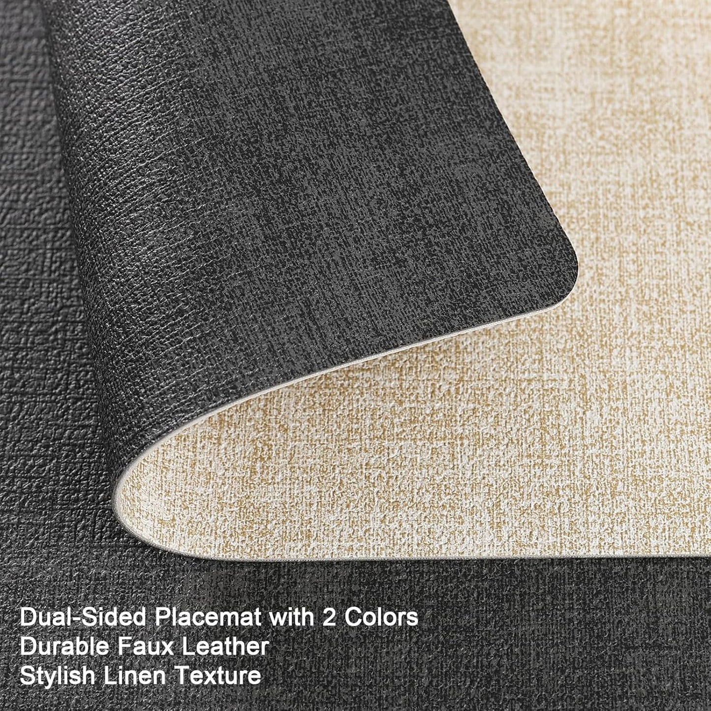Myir JUN Dual Sided Placemats, Faux Leather Set of 4 for Dining Table Indoor Outdoor, Square