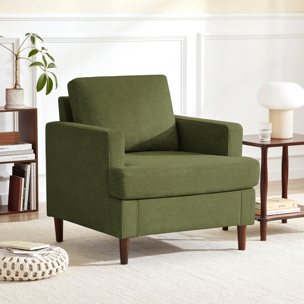 Mid-Century Accent Chair,Modern Linen Fabric Armchair for Living Room,Comfy Upholstered Reading